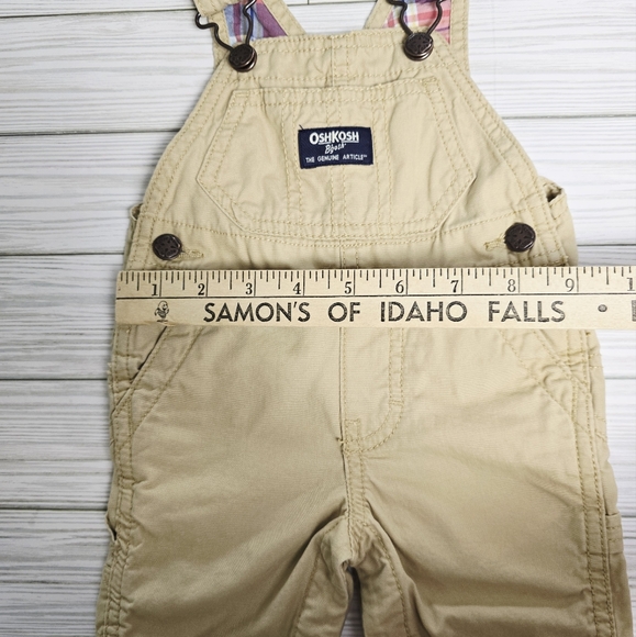 Oshkosh Baby Cream Red Plaid Lined Overalls Size 3 Months - Picture 7 of 8